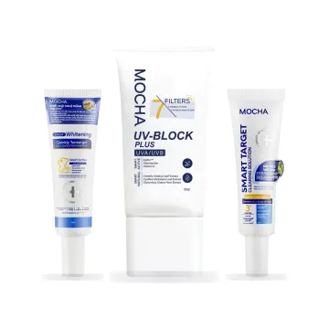 Combo Mụn + Thâm + Kem chống nắng: Gel chấm mụn Smart Target, Smart Whitening Turmergel, Kem chống nắng UV-Block Plus