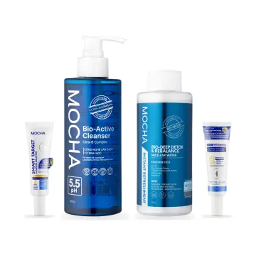 Combo Mụn + Thâm + Làm sạch 2 bước: Nước tẩy trang Bio-Deep Detox, Sữa rửa mặt Bio-Active Cleanser, Gel chấm mụn Smart Target, Smart Whitening Turmergel