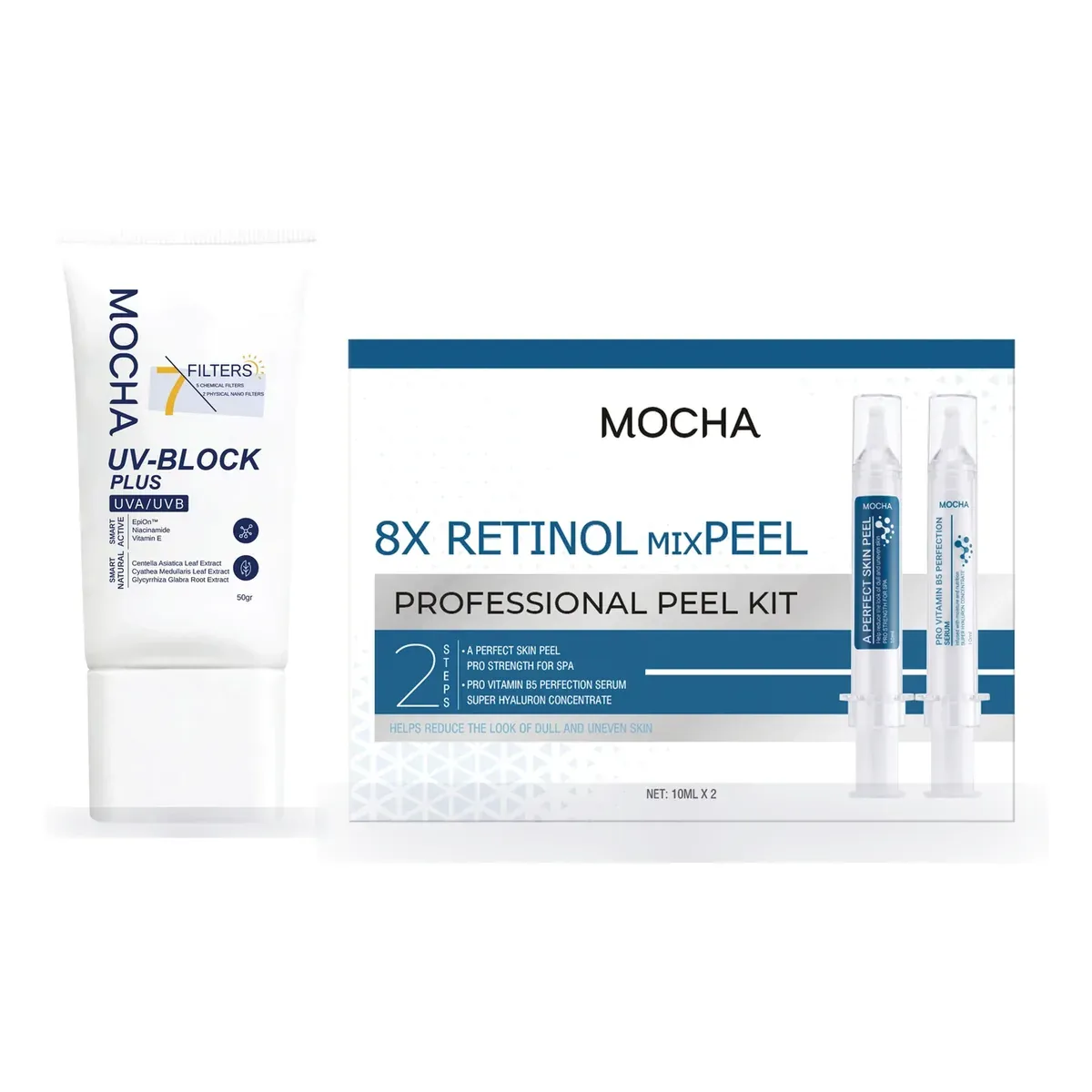Combo Peel + Kem chống nắng: Retinol mixPEEL Kit, Kem chống nắng UV-Block Plus