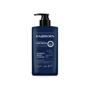 Chai dầu gội HAIRBORN Hair Boost 450g màu xanh navy, vòi nhấn đen