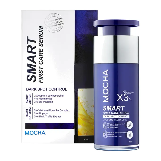 Hộp và chai serum Mocha Smart First Care Serum 30ml