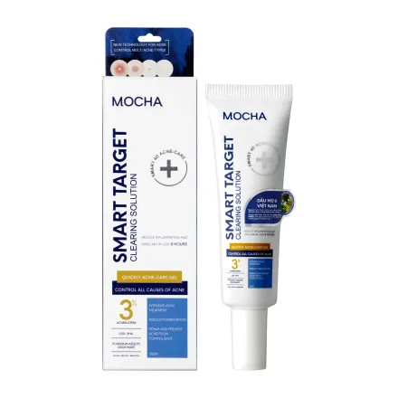 Hộp và tuýp gel chấm mụn Mocha Smart Target